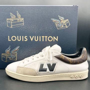 1円【美品】LOUIS VUITTON ルイヴィトン ルクセンブルグ スニーカー モノグラム メンズ レザー LVロゴ ホワイト 白 シューズ 26.5cm相当 