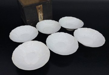 【江】時代 白磁皿 6枚 直径約14cm&times;高さ5cm 木箱 古美術品(向付取皿銘々皿懐石料理道具)AXZ3238 DTbolm OTDBrebc