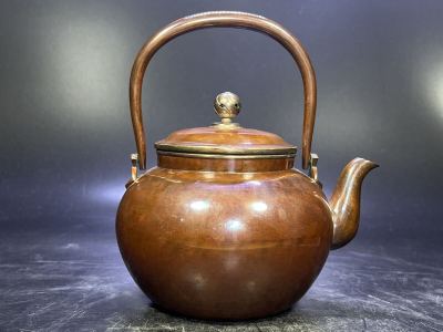 【時代銅水注】精工　 鎚起銅器 銅製 やかん 茶道具 急須 湯沸 銅瓶 水注 煎茶道具 薬缶　(検　龍文堂　雨宮　日の丸