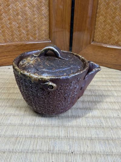 煎茶道具　備前焼　般若心経　宝瓶　手捻り　 急須 茶器 在銘 手造宝瓶 煎茶器