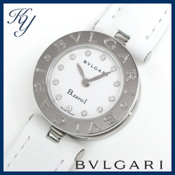 1円～ 3ヶ月保証付き 磨き済み 美品 本物 定番 人気 BVLGARI ブルガリ ビーゼロワン BZ22S ダイヤ 革ベルト ホワイト レディース 時計