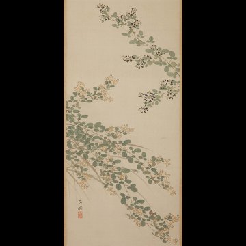 【五】前川文嶺 『萩虫之図』 絹本 彩色 掛軸 共箱 真作