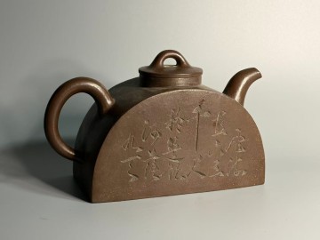 中国美術 紫砂壺 急須 漢詩 彫刻 朱泥 唐物 茶道具 骨董品 在銘 時代品 旧家整理品 古美術品