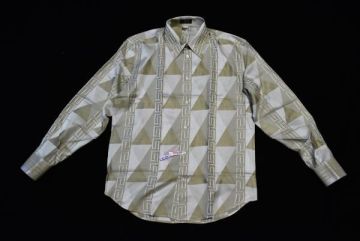 12★新品同様★GIANNI VERSACE★ヴェルサーチ★ 白系～ダークシーグリーン色のグレカ柄 豪華・華美な長袖シャツ　50