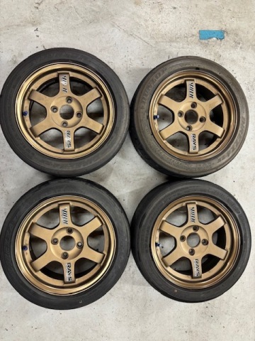 ☆送料無料☆RAYS VOLK RACING ボルクレーシング TE37 14インチ 6J+38 PCD100 4穴 4点セット ダンロップZ3 165/55R14 希少美品 1円売り切り