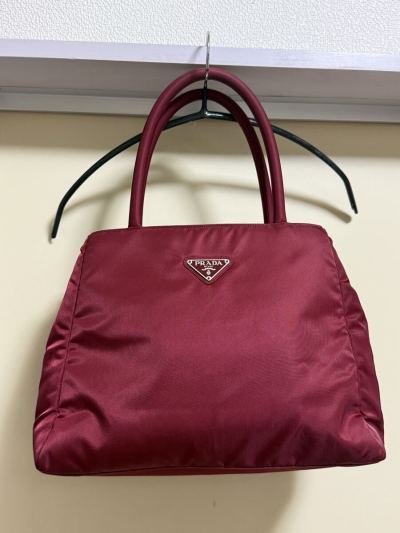 0023【美品・カード/白タグ有】PRADA プラダ テスート ハンドバッグ 三角プレート 三角ロゴ ナイロン ボルドー ワインレッド B3864 希少