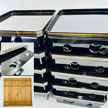 金銀筋蒔絵 小八寸 茶道具 懐石道具 菓子器 縁高 天然木 漆器 料亭 会席 10客 時代箱