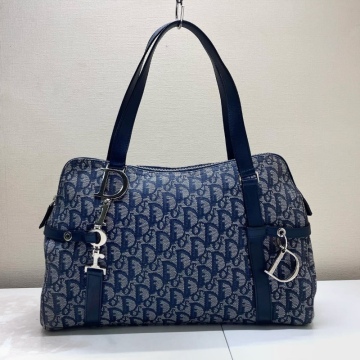 Dior 3788 ディオール トートバッグ ハンドバッグ CD金具 トロッター 総柄 シルバー金具 レザー キャンバス ネイビー
