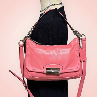 美品/2way!!pink ピンク COACH コーチ ハンドバッグ アクセサリーポーチ ショルダー ホーボー　HOBO 肩掛け ハーフムーン レザー 本革 y2k