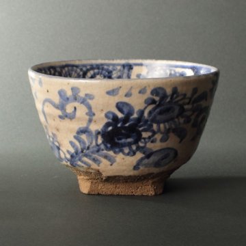 委託HK◇尾形周平 染付絞手菓子鉢（茶道具 陶磁器 陶芸 京焼 染付 呉須 絵付 菓子器 鉢 食器 主菓子 料理 和食 古物 骨董 古美術）