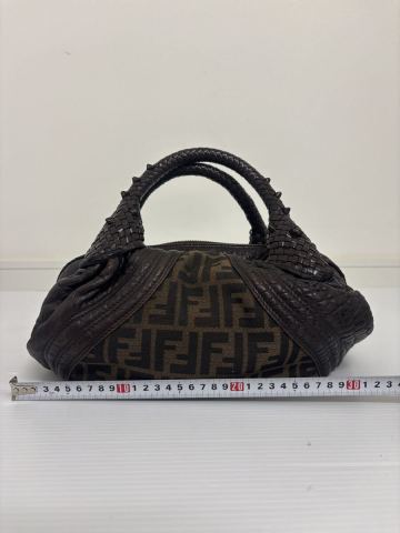 FENDI フェンディ ズッカ柄 ハンドバッグ メッシュ編み込み レザー キャンバス