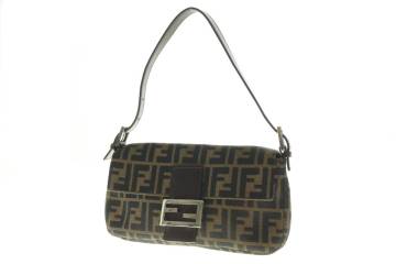 LCIQ8-9-7 FENDI フェンディ ワンショルダーバッグ 3505 26424 008 マンマバケット ズッカ ズッカ柄 フラップ レディース ブラウン 中古