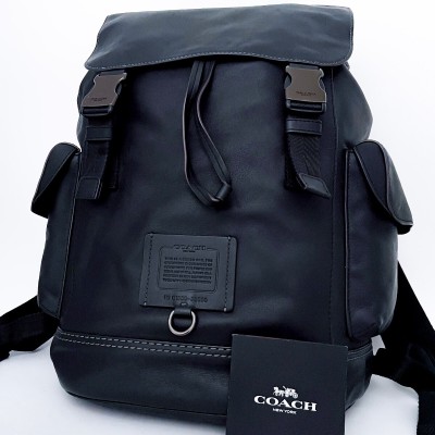 899■未使用級■型崩れ無し■COACH コーチ リュックサック バッグ レザー A4 トラベル 旅行ビジネス メンズ レディース ブラック 黒