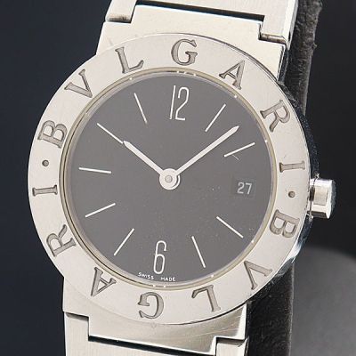 1円 良品 稼働 ブルガリ ブルガリブルガリ BB26SS D239580 SS QZ ブラック文字盤 レディース腕時計 3546400 9KHT MTM