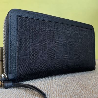 一円　美品 GUCCI グッチ マーモント シェリーライン　長財布 レザー ラウンドファスナー キャンバス 黒 ブラック　箱付き