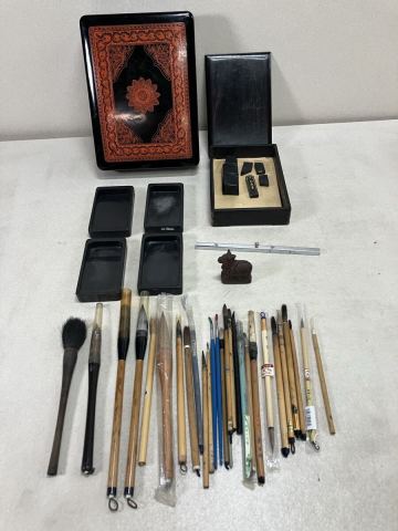 S448★ 書道具セット　 筆 硯 文鎮　 古墨　中古品まとめ売り　箱付き　習字道具　練習用　