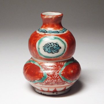 慶應◆中国古陶磁 清代 呉須赤絵写瓢形振出 時代箱 唐物茶道具
