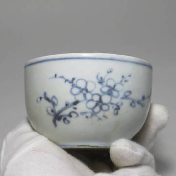 韓国美術　李朝　白磁　染付　秋草文　花文　酒杯　盃　分院　時代物　
