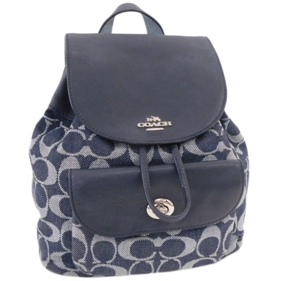 1円■コーチ ミニビリー リュック F57913 ネイビー系 キャンバス&times;レザー シグネチャー COACH ■E.Bgm.zE-02