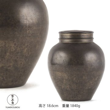 【夢工房】時代 古錫 斑紋 煎茶 茶壷 箱入　高さ18.6㎝　HG-126