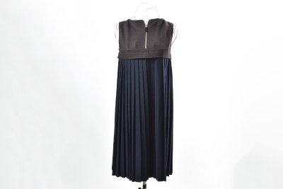フェンディ ノースリーブワンピース ブラウンxネイビープリーツスカート サイズ38(S～M) FENDI