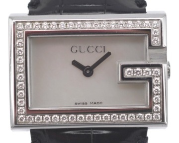 レアダイヤ【稼動品】1円スタート GUCCI グッチ Gマーク レディース 100L シェル文字盤 ベゼルダイヤ クオーツ 腕時計