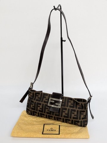 1円～/FENDI/フェンディ/マンマバケット/ズッカ柄/キャンバス/レザー/ブラウン系カラー/保存袋付/ショルダーバッグ/ワンショルダー/L012