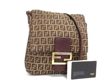 1円 FENDI フェンディ ズッカ柄 ズッキーノ キャンバス&times;レザー クロスボディバッグ ショルダーバッグ 斜め掛け ブラウン系 BS8390