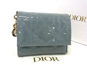 1円 ChristianDior クリスチャンディオール レディディオール カナージュ ロータスウォレット パテントレザー 三つ折り 財布 FY5857