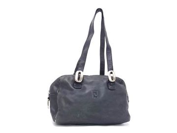 1円 FENDI フェンディ ヴィンテージ レザー ハンドバッグ トートバッグ ショルダー 肩掛け レディース ブラック系 BT7046