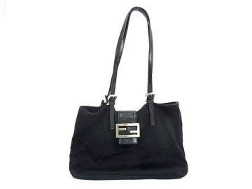 1円 FENDI フェンディ マンマバケット コットンジャージー&times;レザー トートバッグ ハンドバッグ レディース ブラック系 HD0943