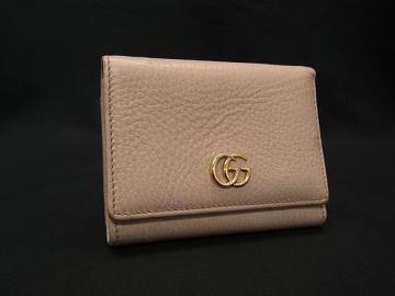 1円 GUCCI グッチ 474746 2091 GGマーモント レザー 三つ折り 財布 ウォレット 札入れ 小銭入れ カード入れ レディース ピンク系 HC4006