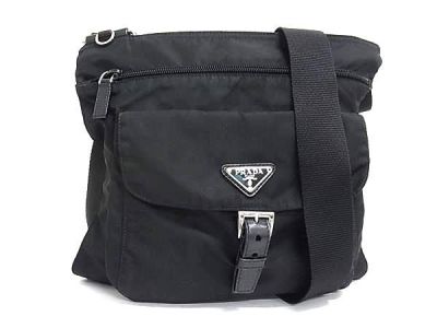1円 ■美品■ PRADA プラダ テスートナイロン クロスボディ ショルダーバッグ 斜め掛け レディース ブラック系 GC3699