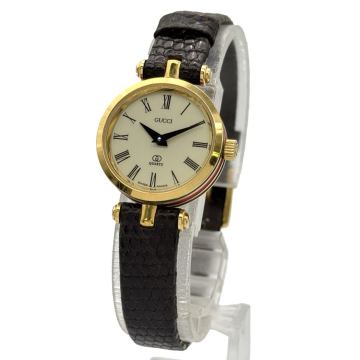 【グッチ　１円～】　「GUCCI」 　シェリーライン　ラウンド　アイボリー文字盤　腕時計　クォーツ　レディース　T33725