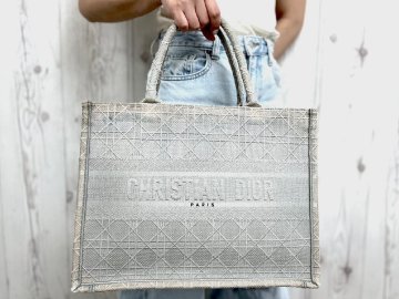 美品 Christian Dior クリスチャン ディオール ヴィンテージ ブックトート カナージュ トート バッグ キャンバス グレー A4可 104068Y