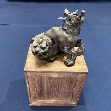 82628 旧家蔵出し品 獅子香炉 狛犬 薫炉 点金 塗金 時代物 中国 日本 朝鮮 李朝 香炉 銅製 置物