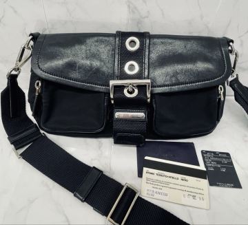 S プラダ PRADA ショルダーバッグ BT0465 斜め掛け 002NERO ブラック 黒 レザー&times;ナイロン カード付き かばん レディース メンズ 中古品
