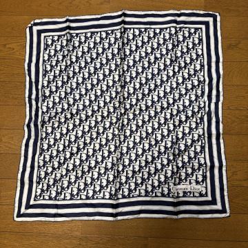 〈1円~〉 激レア 80s 90s CHRISTIAN DIOR スカーフ ネイビー クリスチャンディオール トロッター 総柄 ストール シルク ヴィンテージ b17
