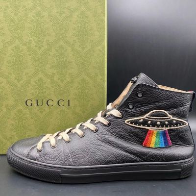 1円【美品】GUCCI グッチ タイガー ハイカット スニーカー シェリーライン レザー メンズ シューズ 靴 ブラック 黒 サイズ28cm相当