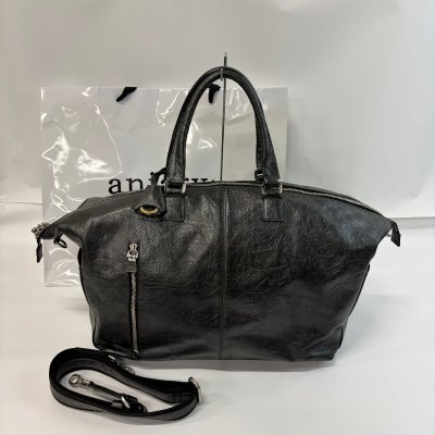 s001 A4 aniary アニアリ アンティークレザー 2WAY ボストンバッグ ショルダーバッグ ハンドバッグ トートバッグ ブラック 黒 ショッパー付