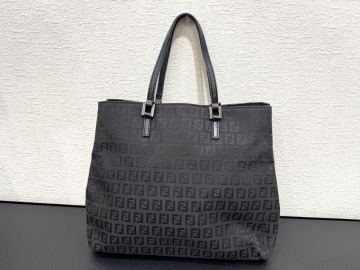 ◇FENDI フェンディ トートバッグ キャンバス ハンドバッグ レザー ズッキーノ ズッカ柄 ブラック ヴィンテージ ビンテージ