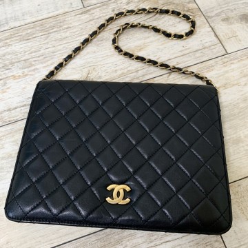 ☆ヴィンテージ 【CHANEL】 シャネル マトラッセ チェーン ショルダーバッグ ブラック ラムスキン ココマーク