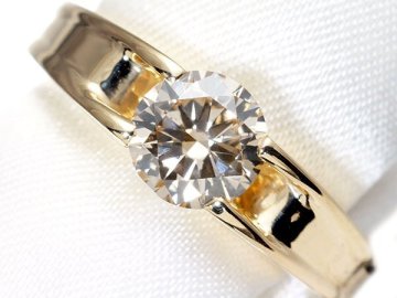 1円～【ジュエリー極】極上ソリティア！１粒大粒極上天然ブラウンダイヤモンド1.00ct 超高級K18YGリング a4360ilil【送料無料】