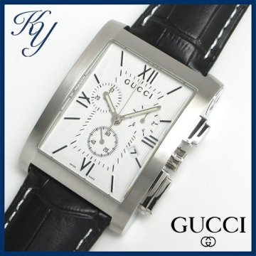1円～ 3ヶ月保証付き 磨き済み 美品 本物 人気 GUCCI グッチ Gメトロ 8600M クロノグラフ 革ベルト ホワイト メンズ 時計