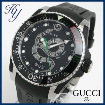 1円～ 3ヶ月保証付き 美品 本物 定番 人気 GUCCI グッチ ダイブ 136.3 スネーク ラバーベルト メンズ 時計