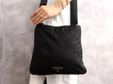 ●超美品●PRADA プラダ●三角ロゴプレート●キルティング ポコノ ナイロン サフィアーノ レザー●ショルダー バッグ●黒●SV金具●Js70537