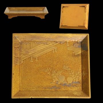 時代蒔絵 庭園図 角盆 漆芸 骨董 時代物 香盆 漆器