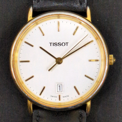 1円 ティソ T882K クォーツ 腕時計 デイト ホワイト文字盤 3針 社外ベルト メンズ ラウンドフェイス TISSOT 未稼働品