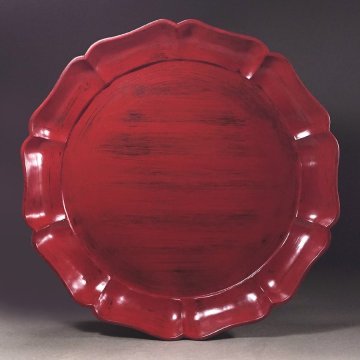 &nabla;花&nabla;現代根来塗の巨匠【夏目有彦】作 根来輪花盆 菓子器 直径36cm 共箱付