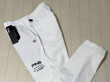 新品◆ピン PING ゴルフウェア ロゴプリント コーデュラ生地 ウエストゴム仕様 ストレッチ テーパードパンツ/秋冬/ホワイト/サイズLL
